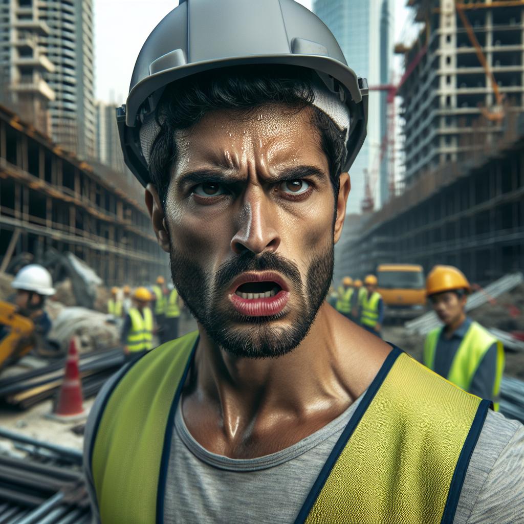 Angry man at construction.