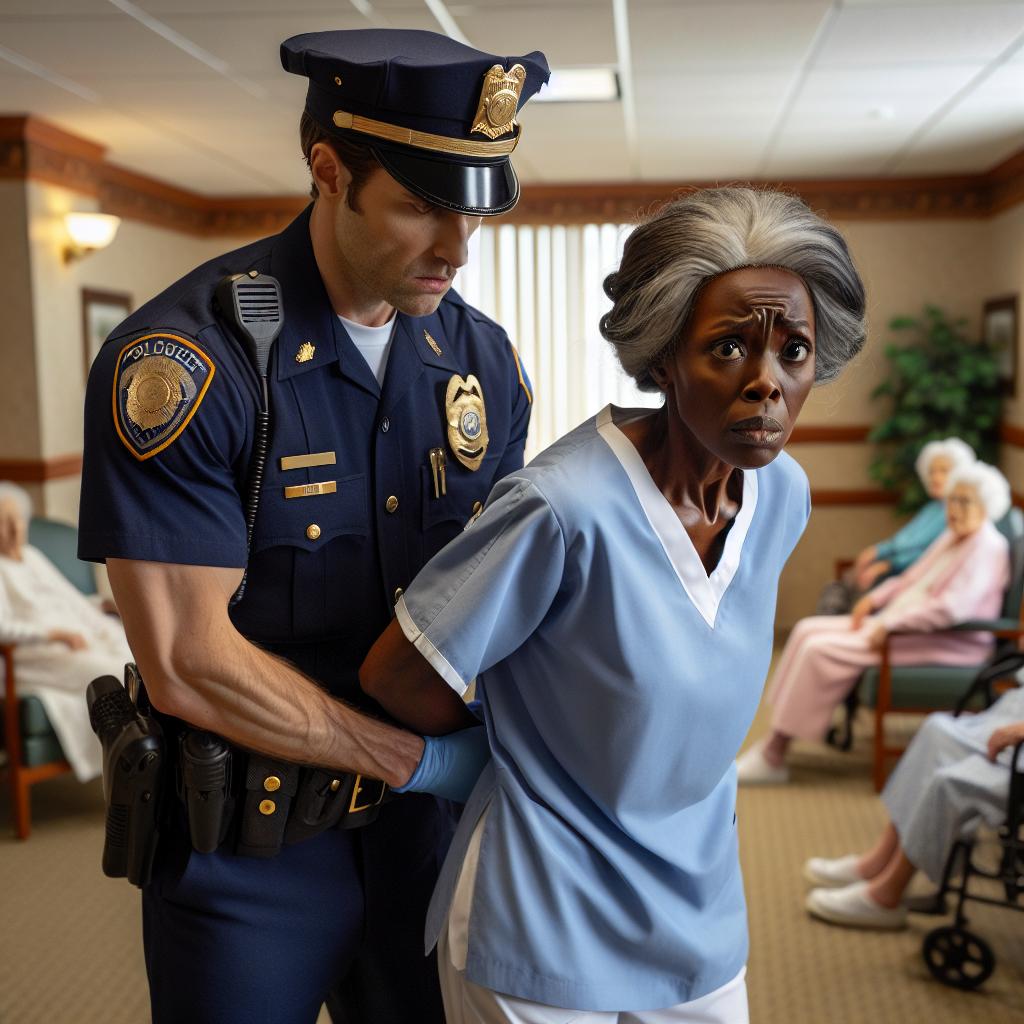 Police arresting nursing home worker