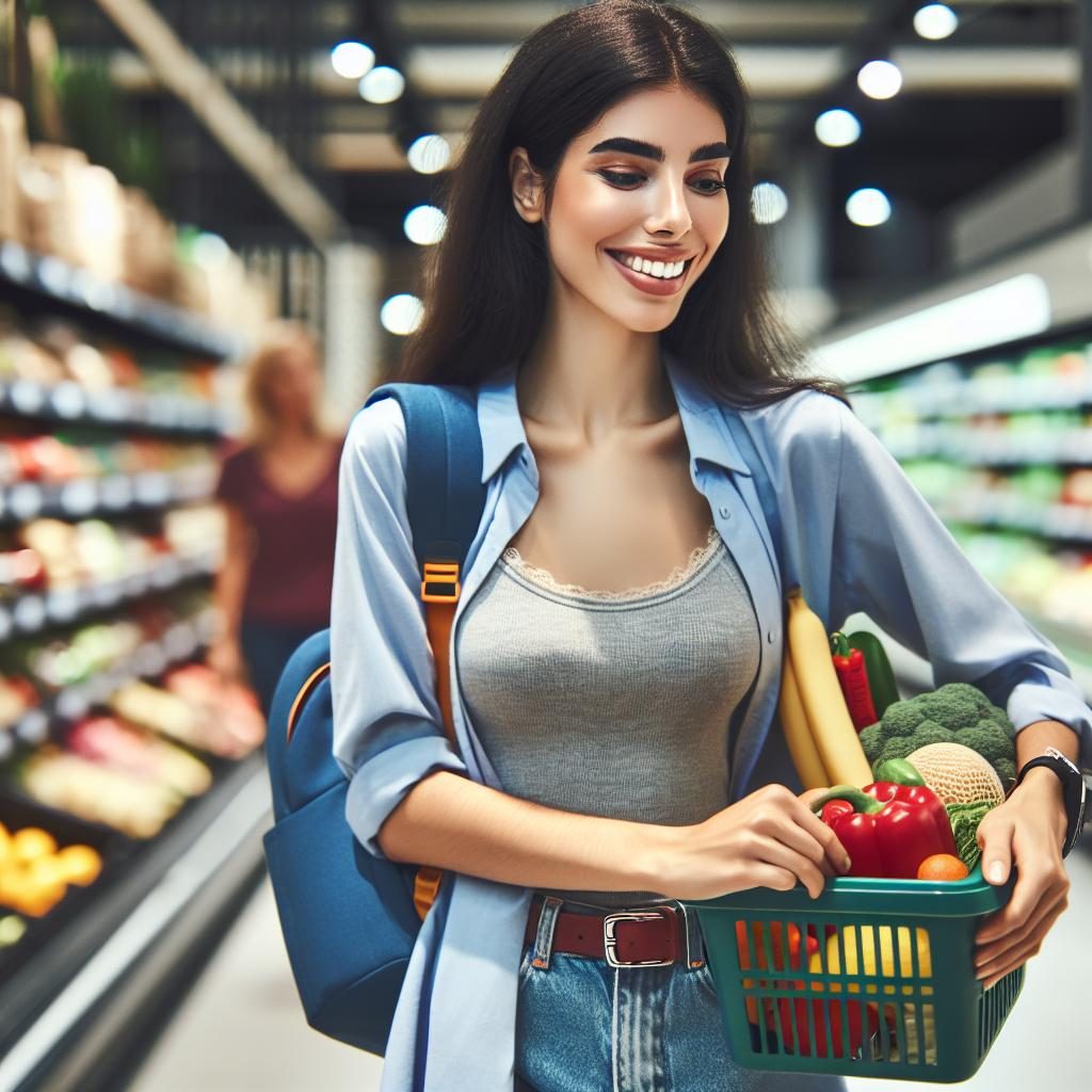 College student shopping happily.