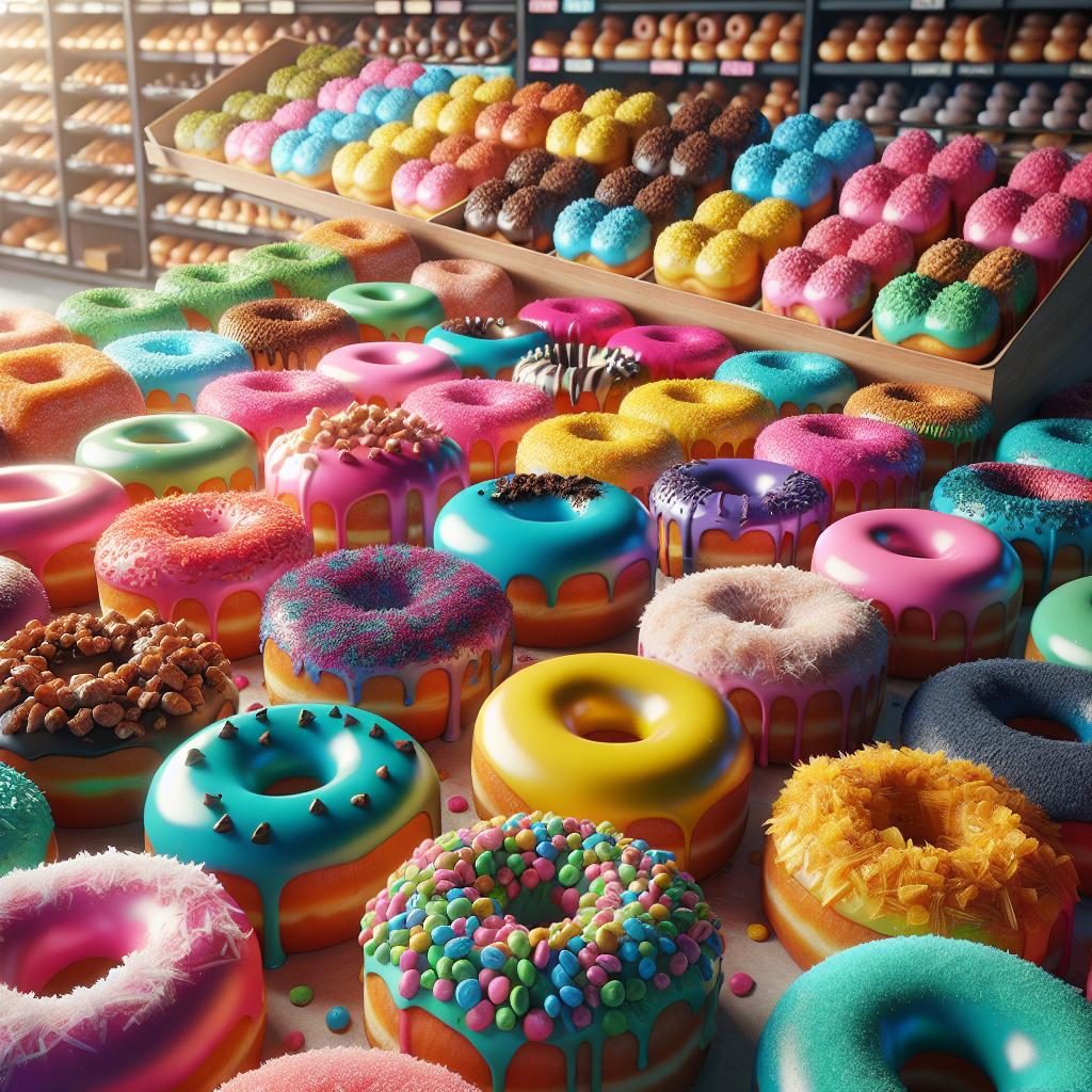 Colorful donut display.