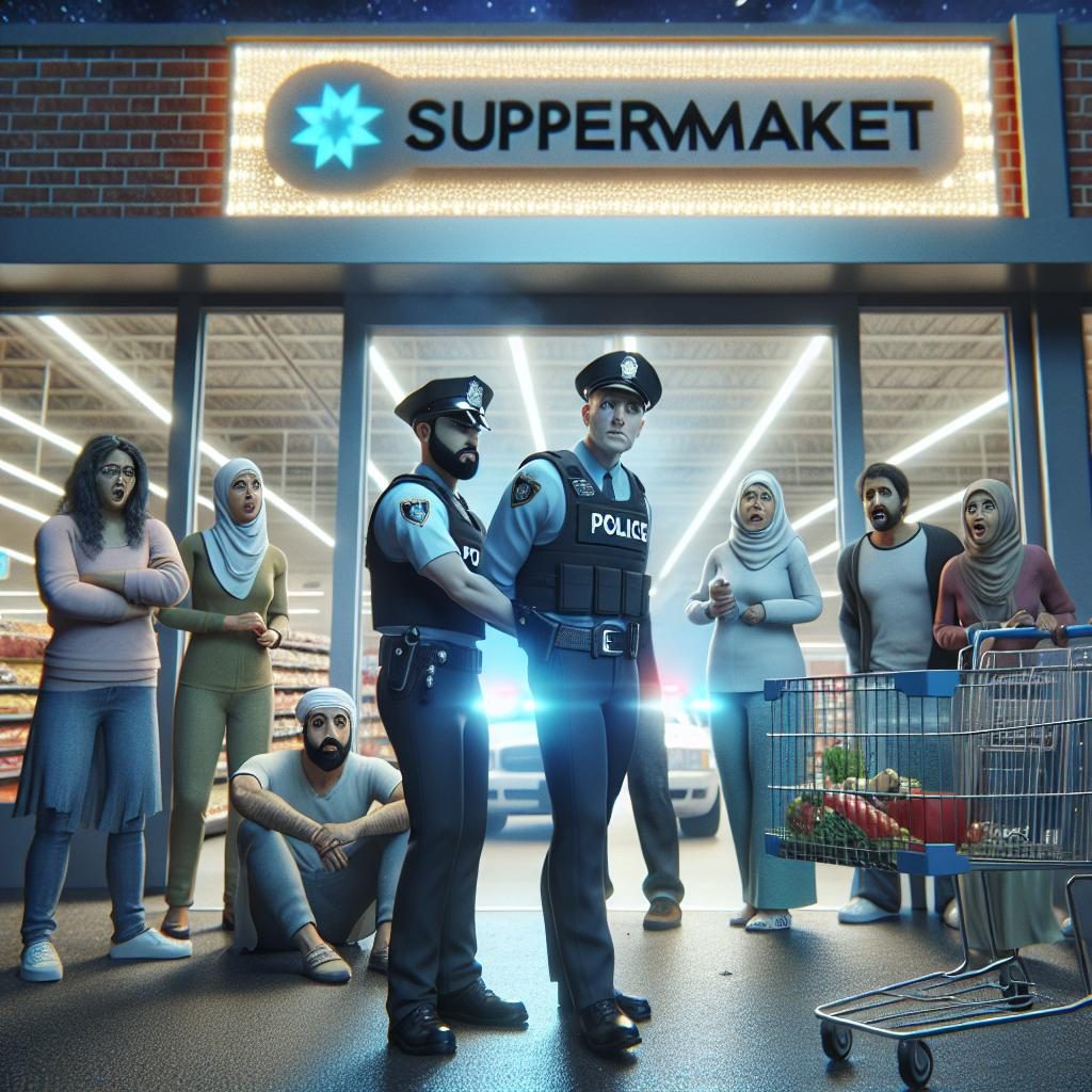 Arrest at supermarket entrance.