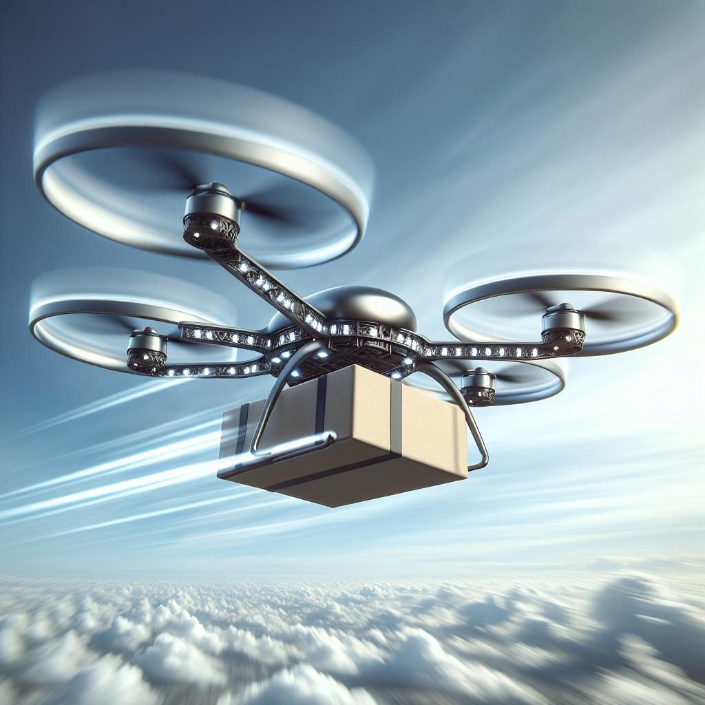 Drone delivering package urgently.