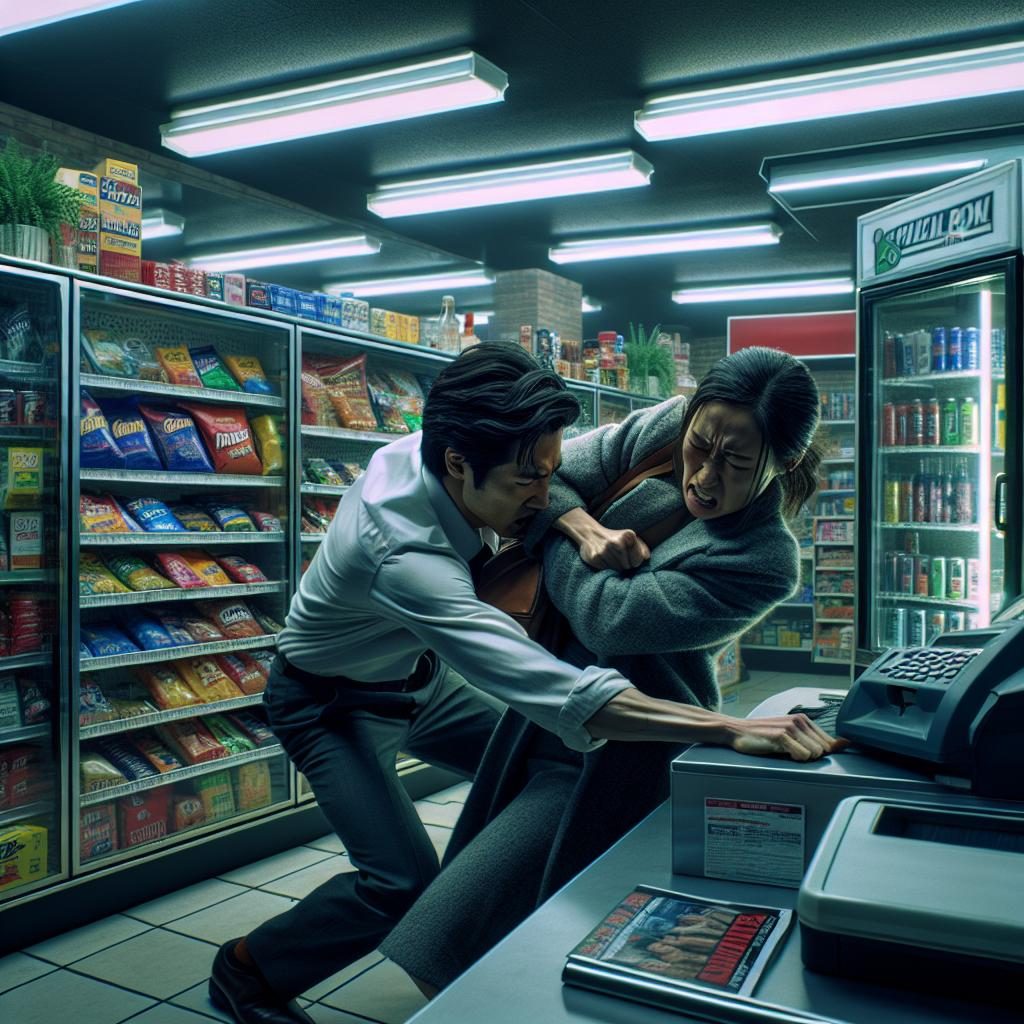 Struggle inside convenience store.