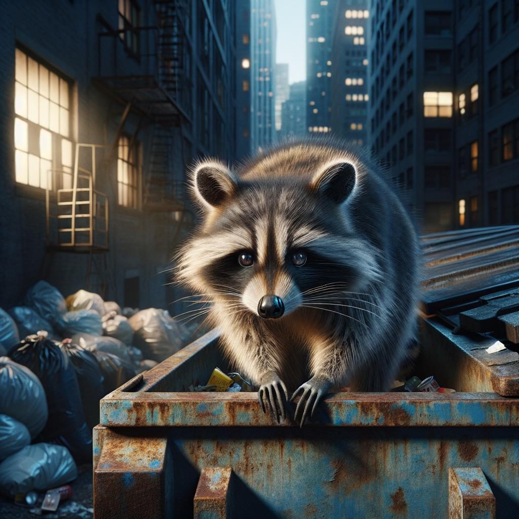 Rare raccoon scavenging dumpster.