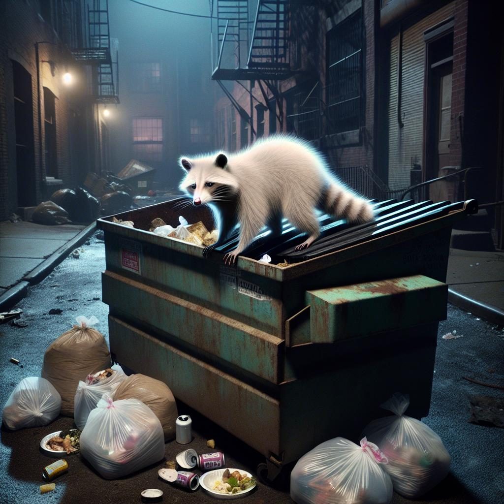 Albino raccoon dumpster diving.