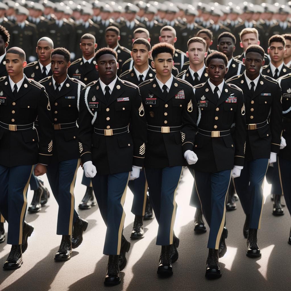 Cadets marching together proudly.