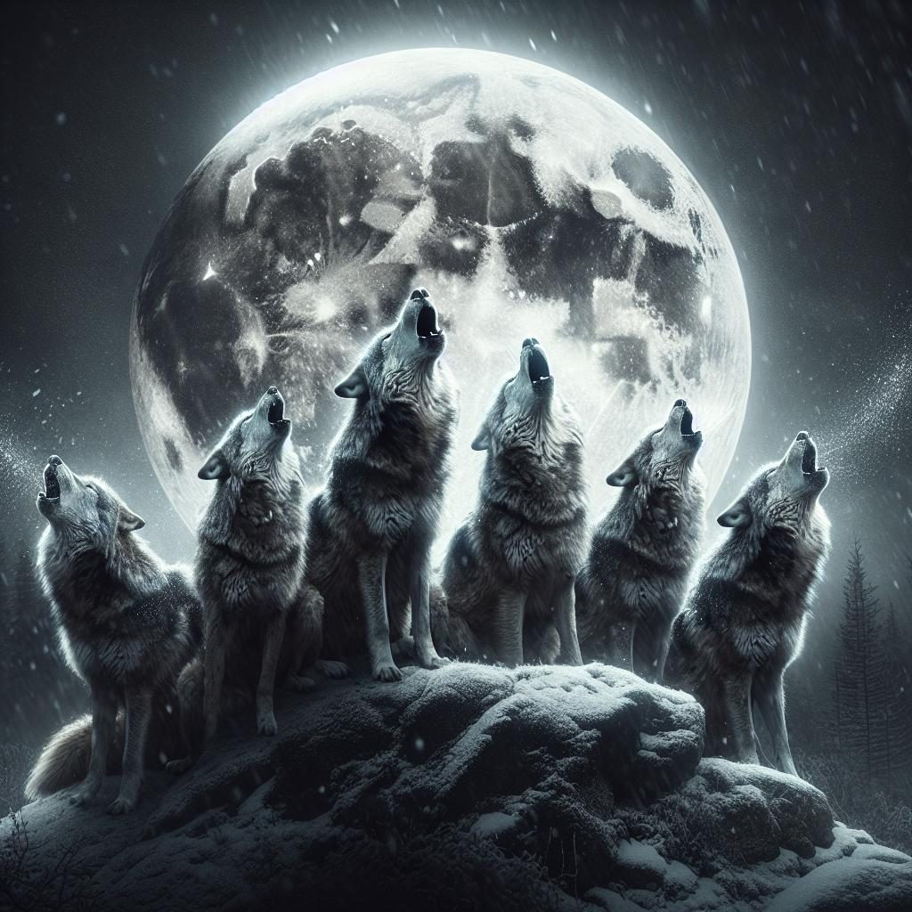 Wolves howling at moon.