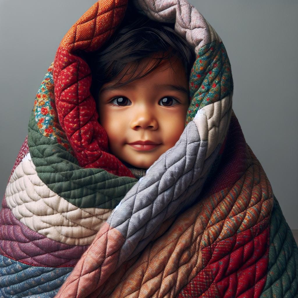 Child wrapped in blanket.