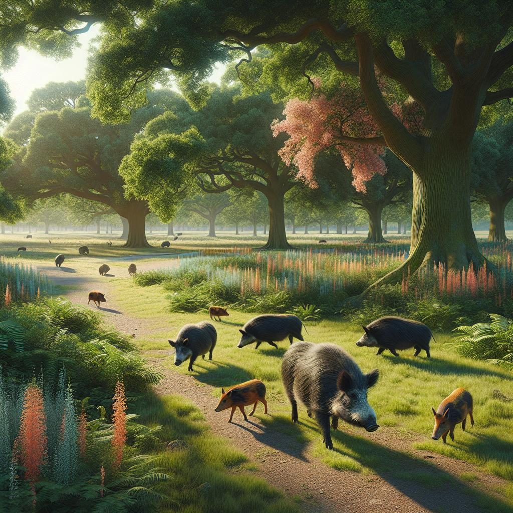 Feral hogs in park.