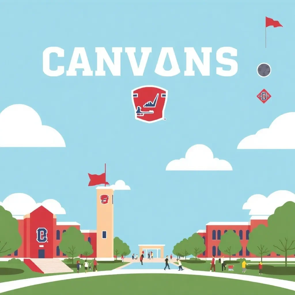 Campus landmarks with new branding and school spirit elements.