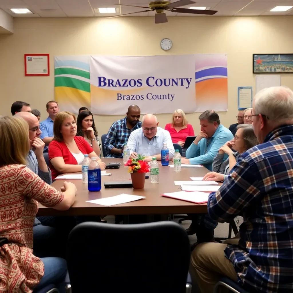 Community members engaged in discussion during Brazos County commission meeting.