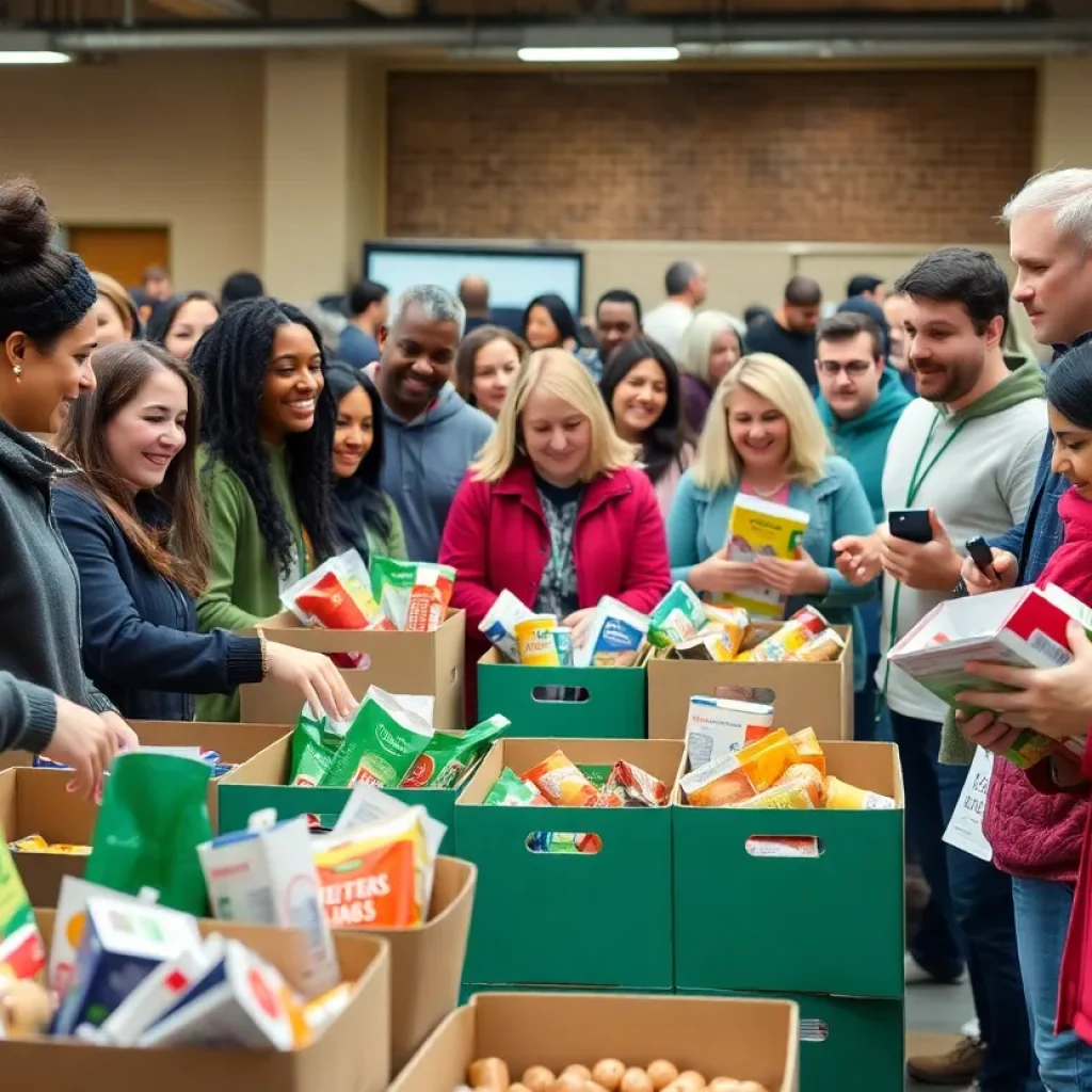 Community members participating in the KBTX Food for Families Food Drive