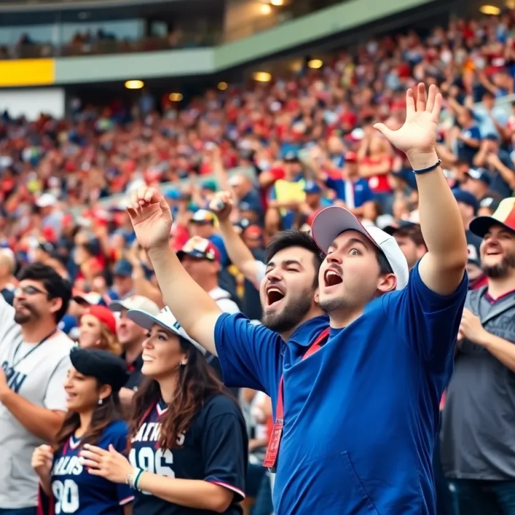 Excited college football fans in stadium