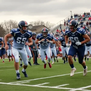 College Station Cougars football players on the field during a game.