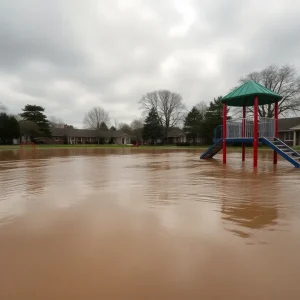 Flooded playground at Pebble Creek Elementary