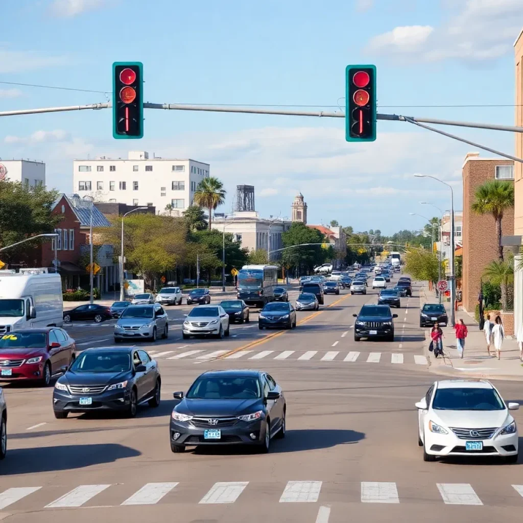 An urban intersection in College Station, Texas, depicting road plans