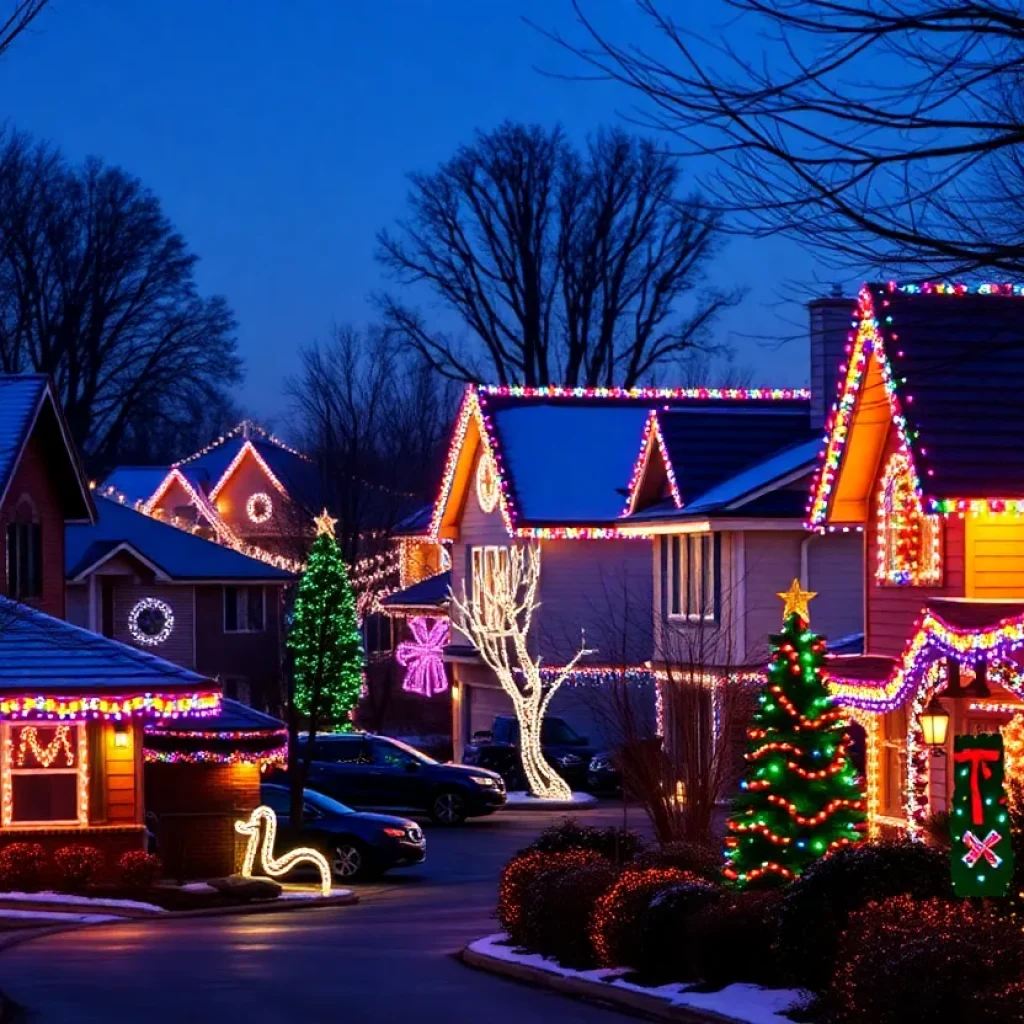 Stunning holiday light decorations in a residential area