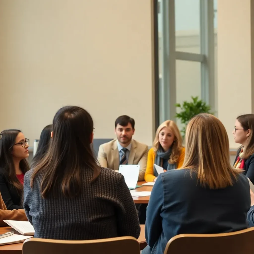 Texas A&M faculty members in discussion during a senate meeting