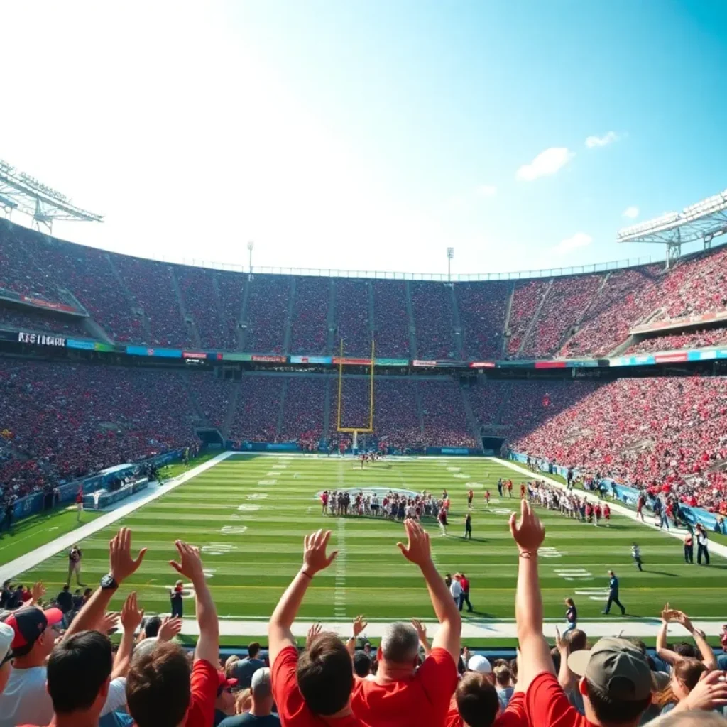 Excited fans at a college football game