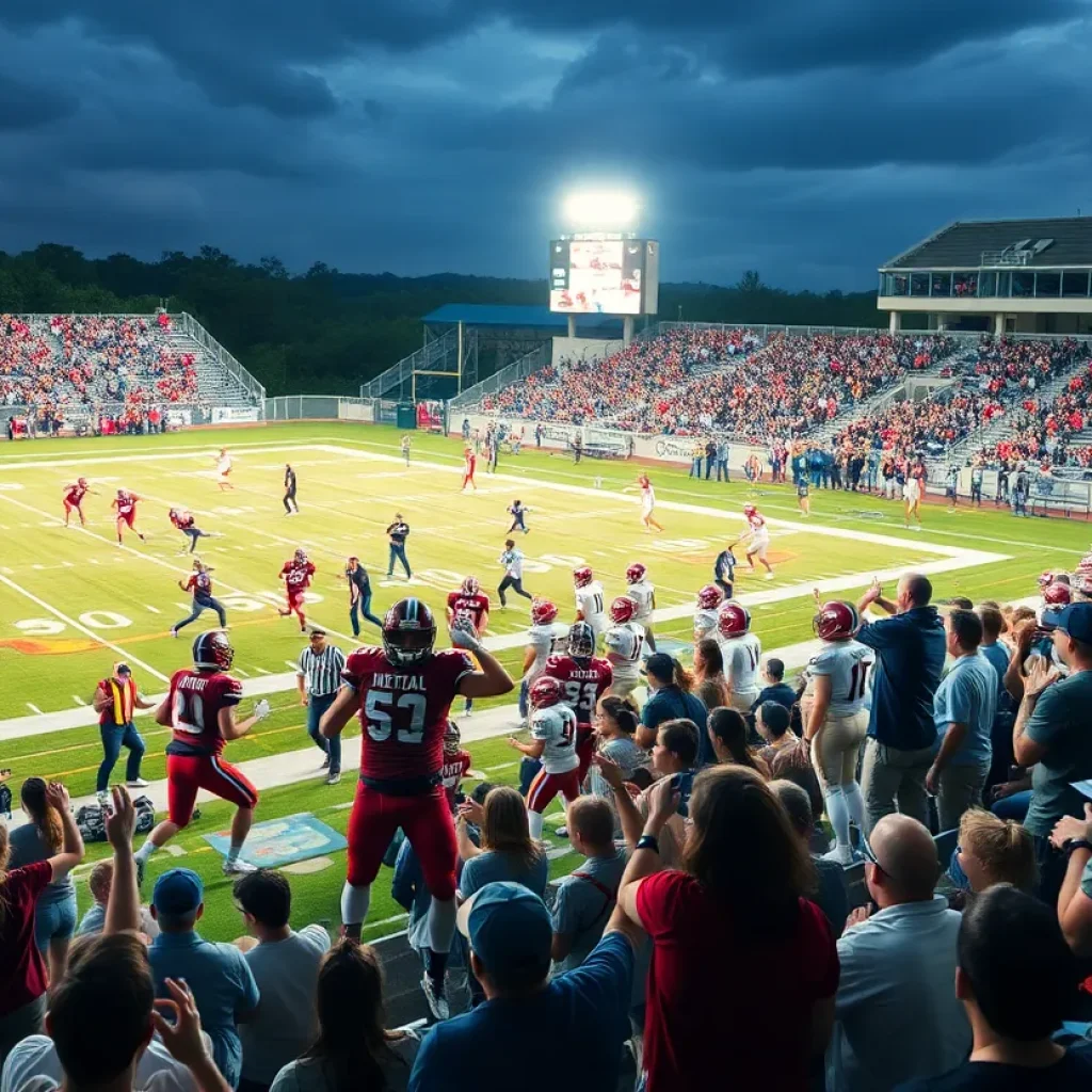 A&M Consolidated football players in action during a game.