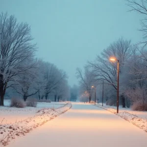 Snowy landscape in Brazos County during winter