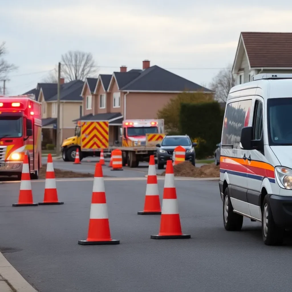 Construction site with safety measures after a gas line incident in Bryan.