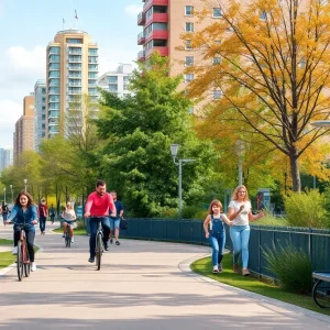 Families enjoying safe cycling paths in College Station