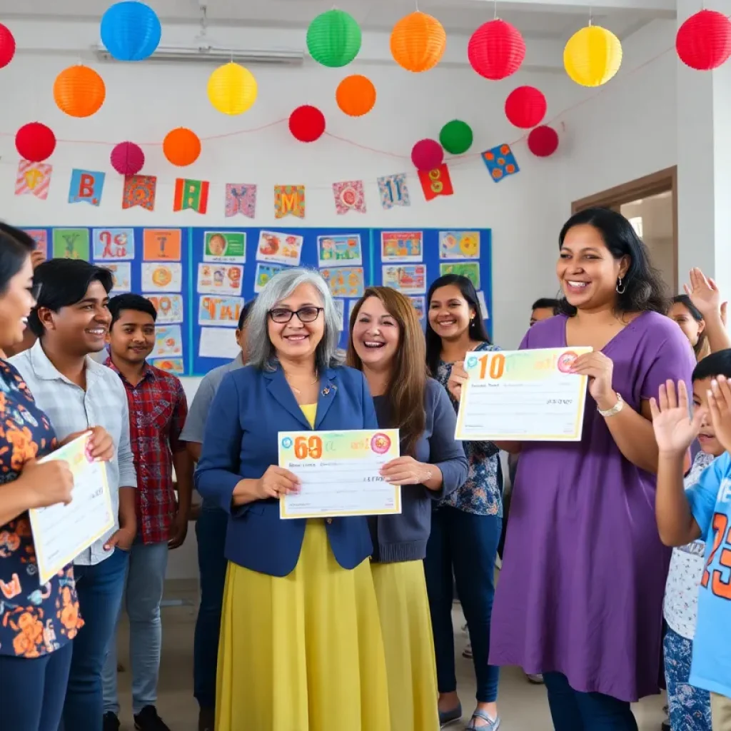 Teachers celebrating receiving grants at College Station event