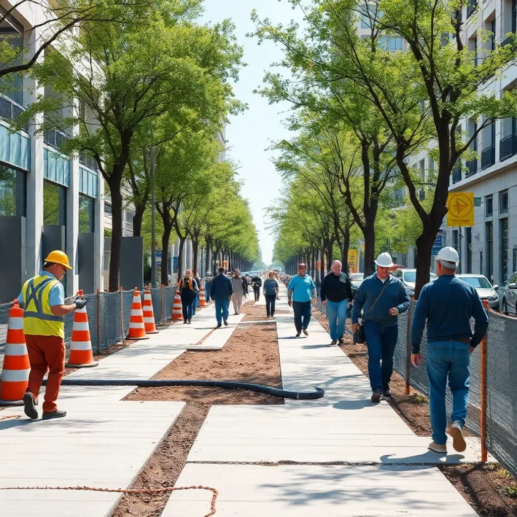 Construction workers building new sidewalks in College Station