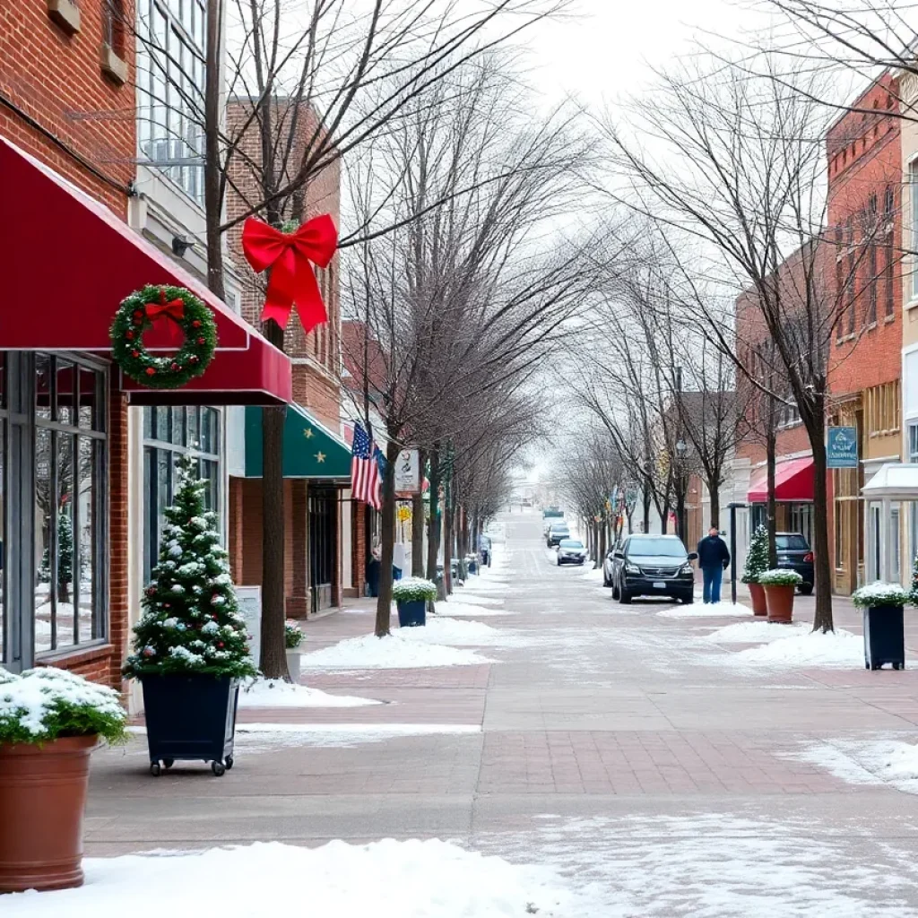 College Station winter scene with holiday decorations