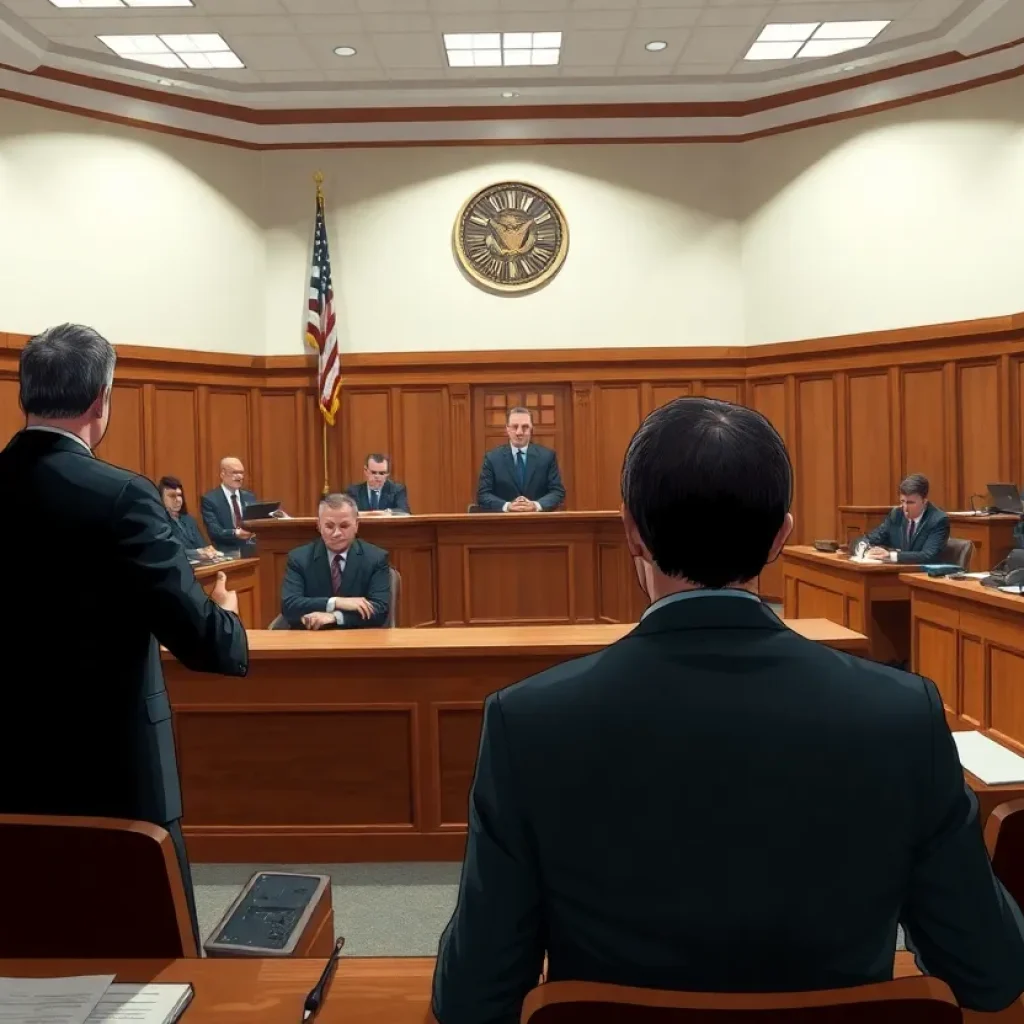 Legal proceedings in a courtroom representing crime cases in College Station