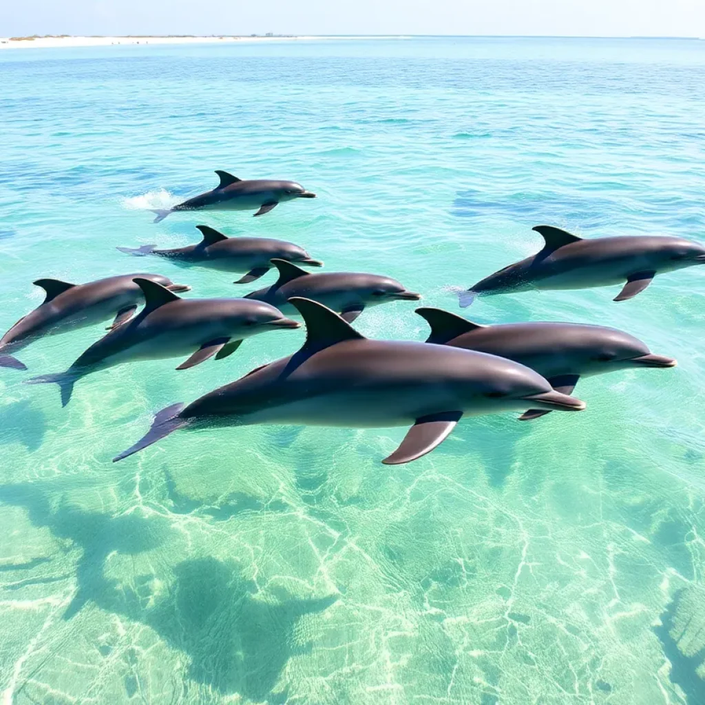 School of dolphins swimming in the Gulf