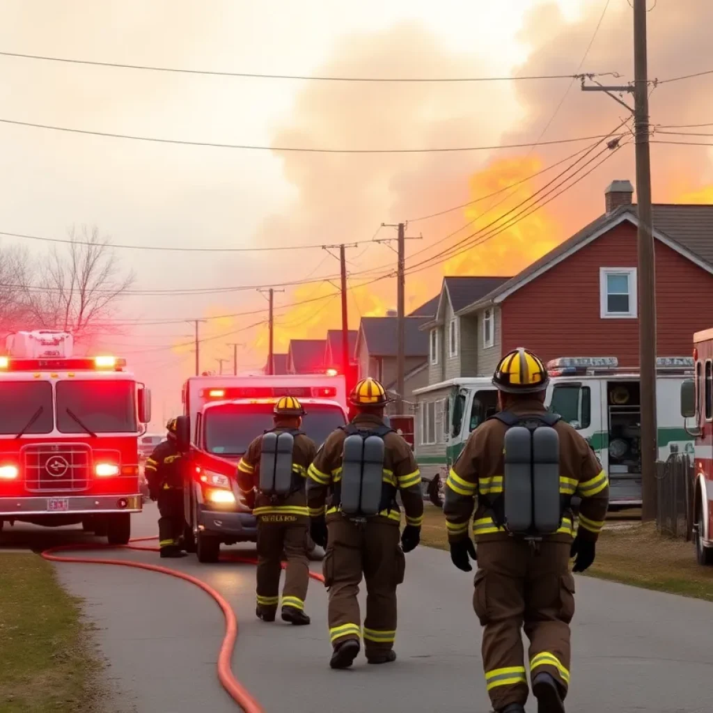 Firefighters working at the scene of a fire in Bryan County