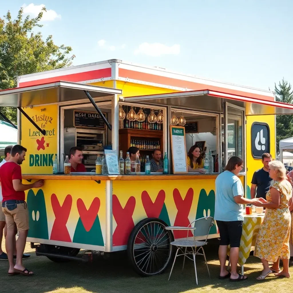 Mobile drink trailer Joyful Sips serving drinks outdoors