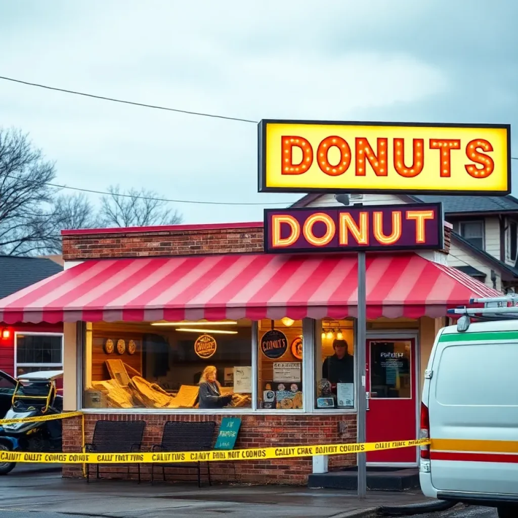 Krispy Kreme shop aftermath with emergency responders