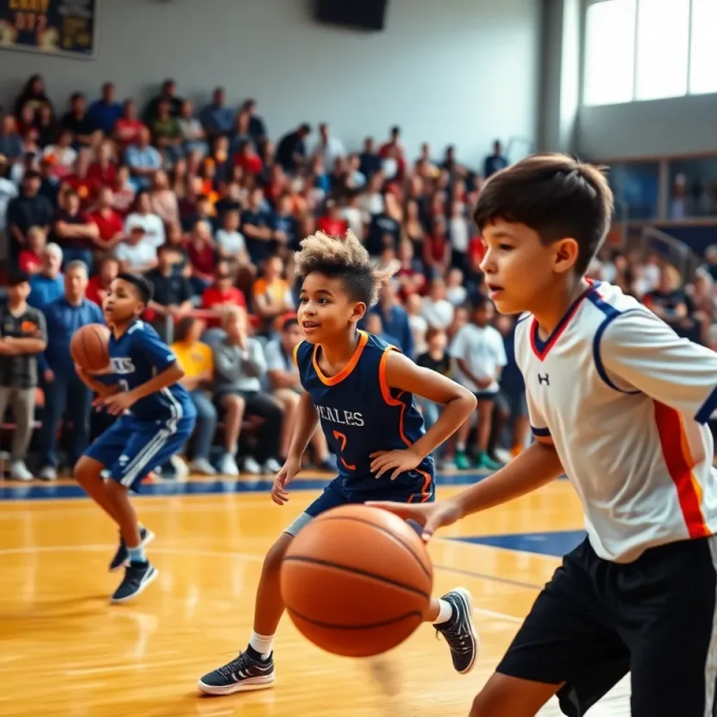 Youth athletes performing in a local sports event