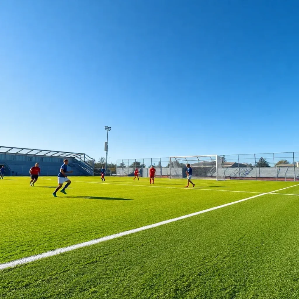 Soccer field with new artificial turf at Veterans Park