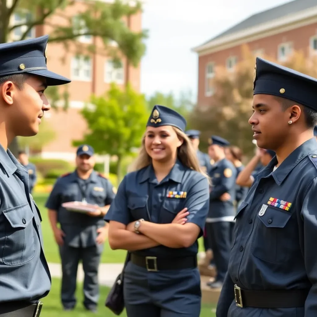 Texas A&M University cadets engaging during leadership transition