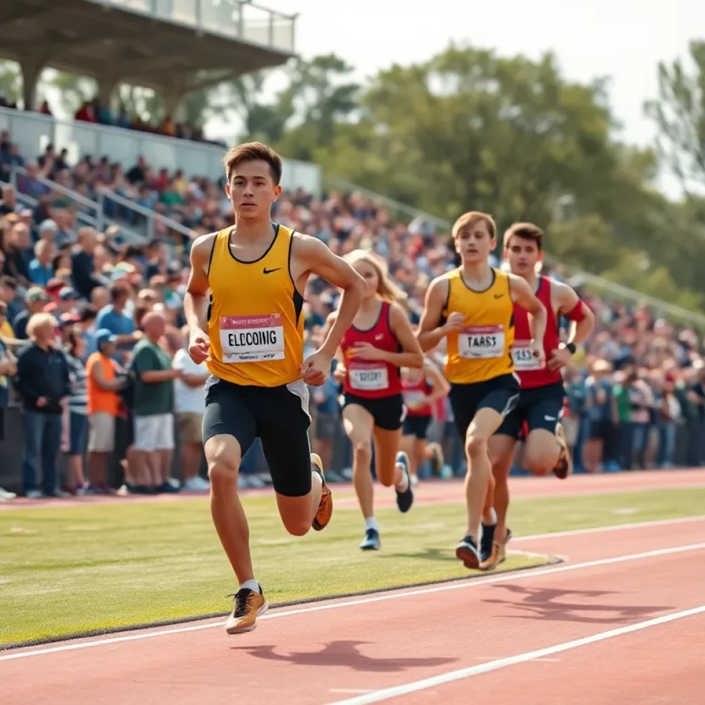 Texas A&M track and field athletes competing on an outdoor track.