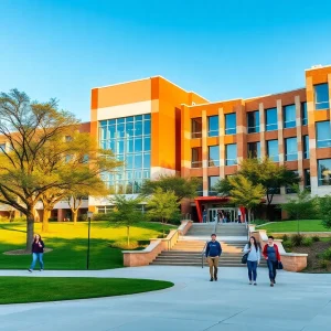 Campus of Texas A&M University with students engaging in activities.