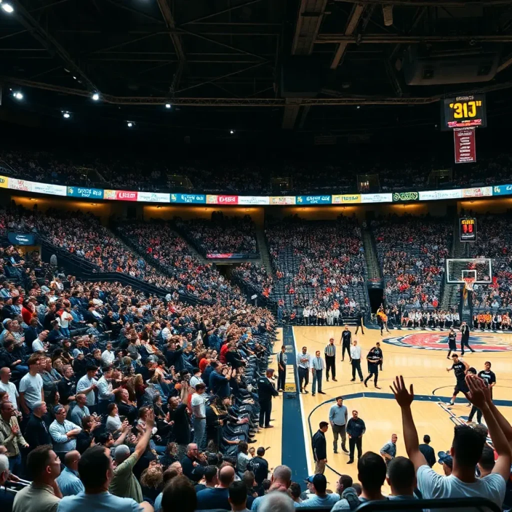 Fans cheering in a basketball game between Texas A&M and Texas Longhorns