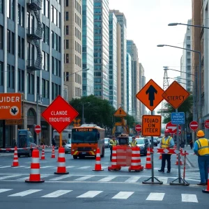 Construction along a busy street in College Station causing traffic disruptions.