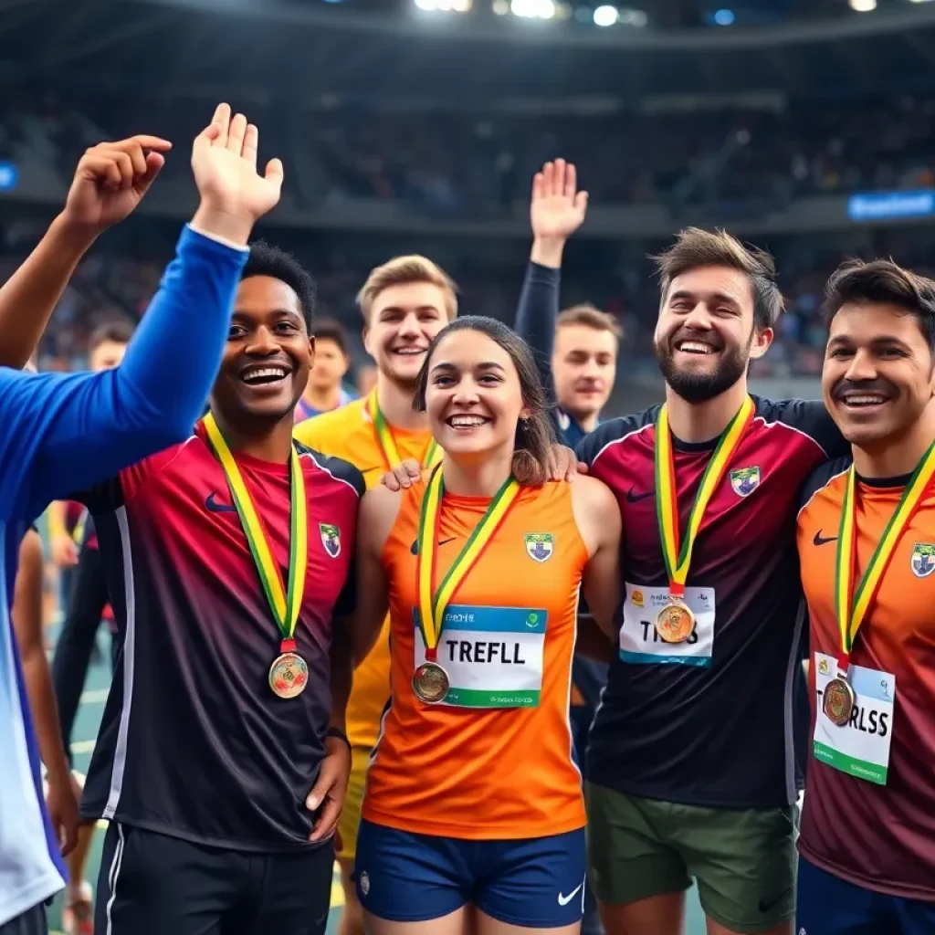 Athletes from College Station celebrating their success at Special Olympics Texas Winter Games