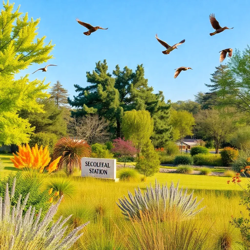 Scenic view of College Station with native plants and birds