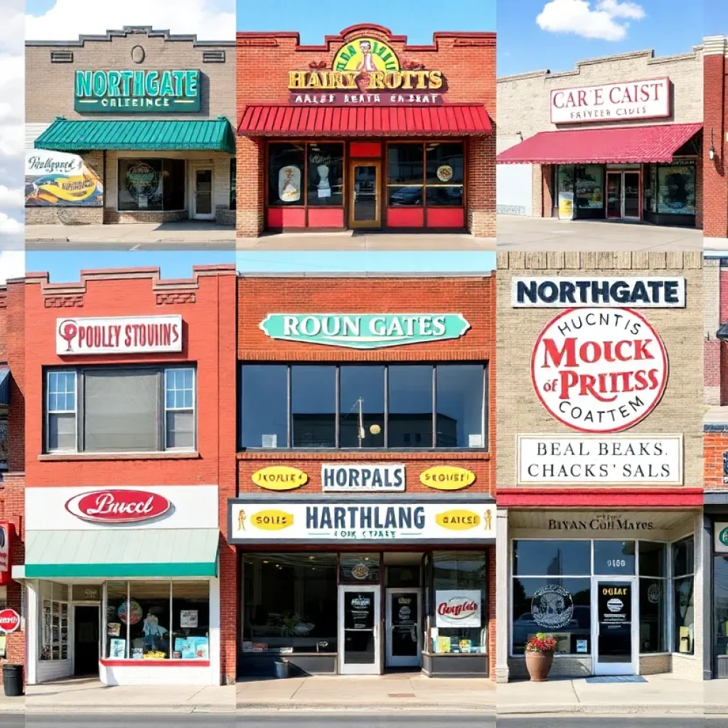 Collage of historic storefronts in Northgate, Bryan-College Station