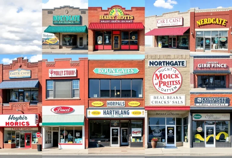 Collage of historic storefronts in Northgate, Bryan-College Station