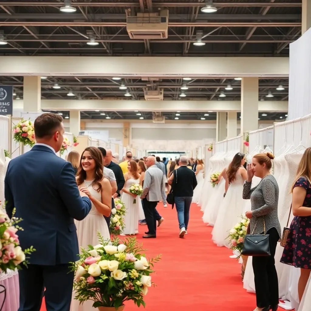 Couples exploring wedding vendors at the Spring Wedding Show