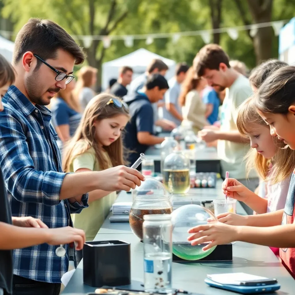 Texas A&M Physics and Engineering Festival with families participating in science experiments.