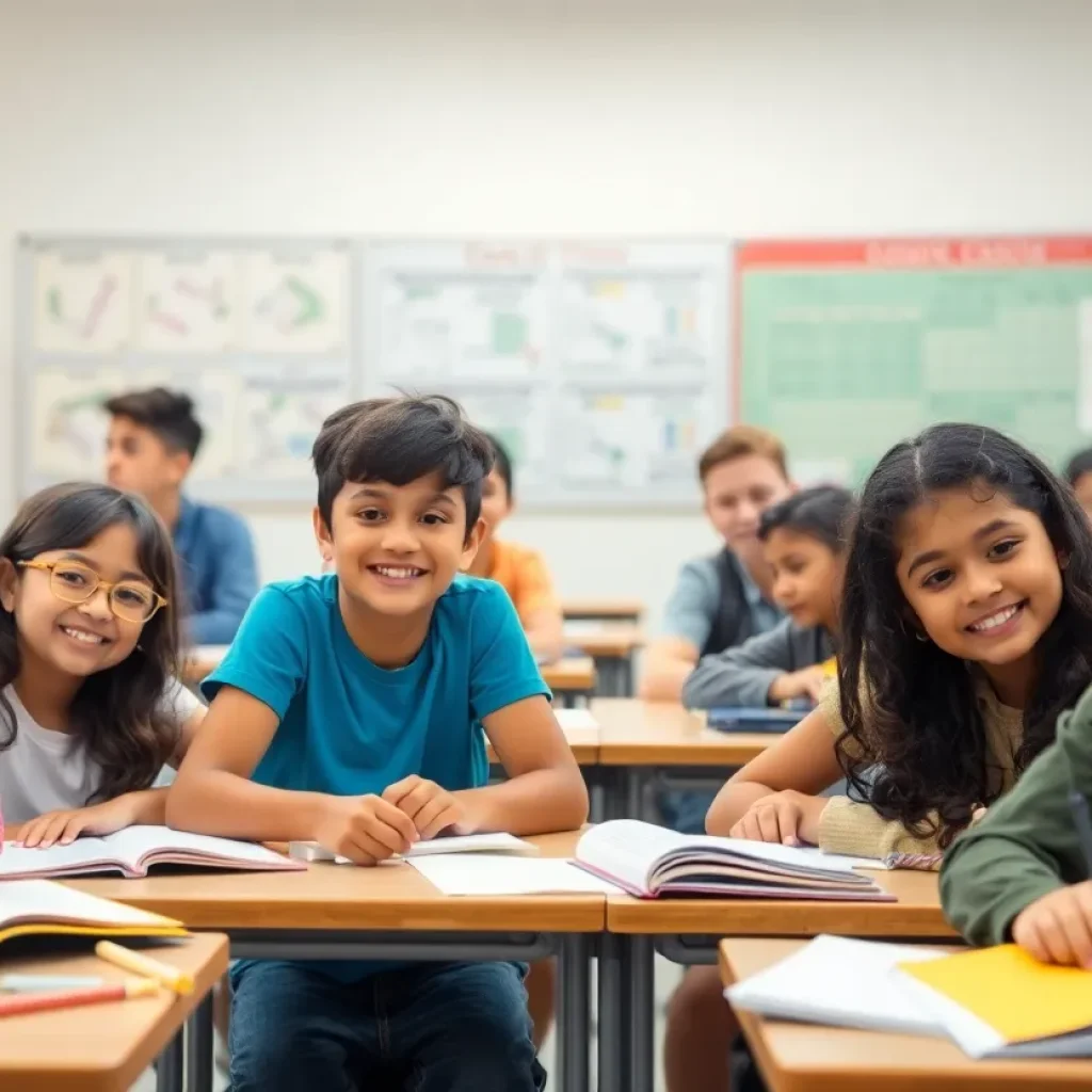 Diverse students in a classroom discussing educational options.