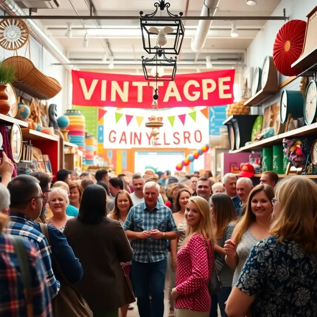 Crowd at Thrift Station's grand opening in College Station